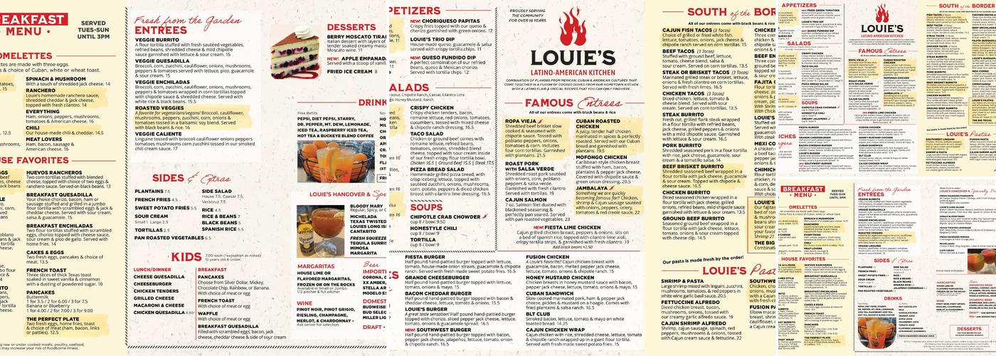 Louies Grill Fusion Restaurant Menu