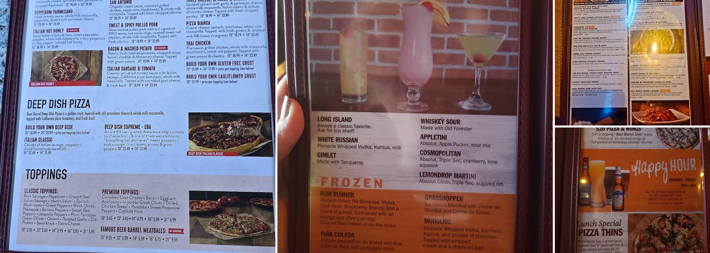 Beer Barrel Pizza and Grill Menu