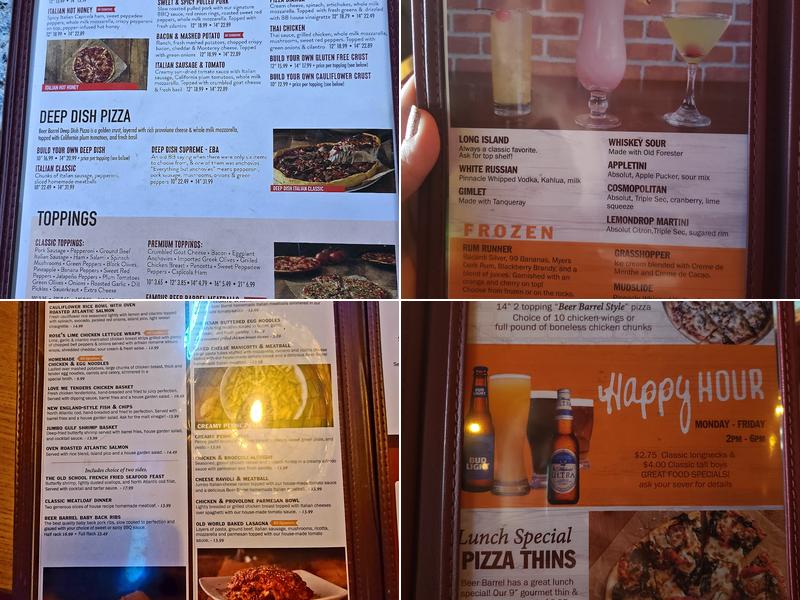 Beer Barrel Pizza and Grill Menu