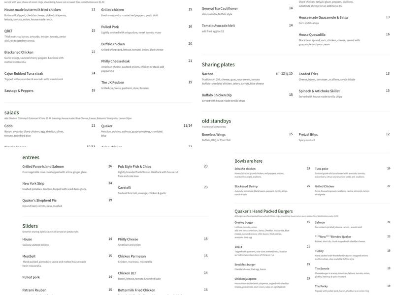Quaker Hill Tavern Menu