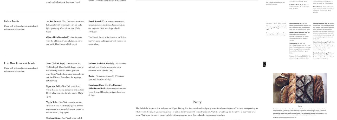 Brimfield Bread Oven Menu