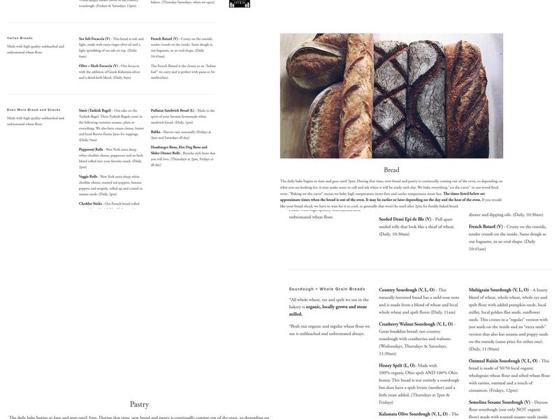 Brimfield Bread Oven Menu