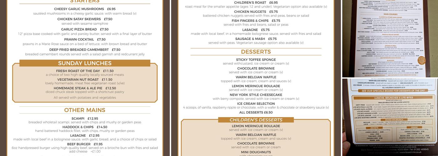 Board Inn Skipsea Menu