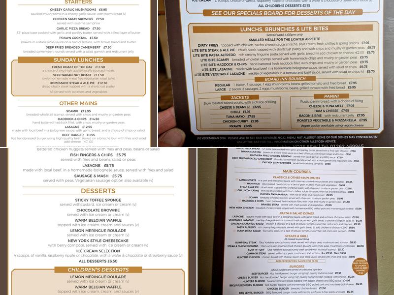 Board Inn Skipsea Menu