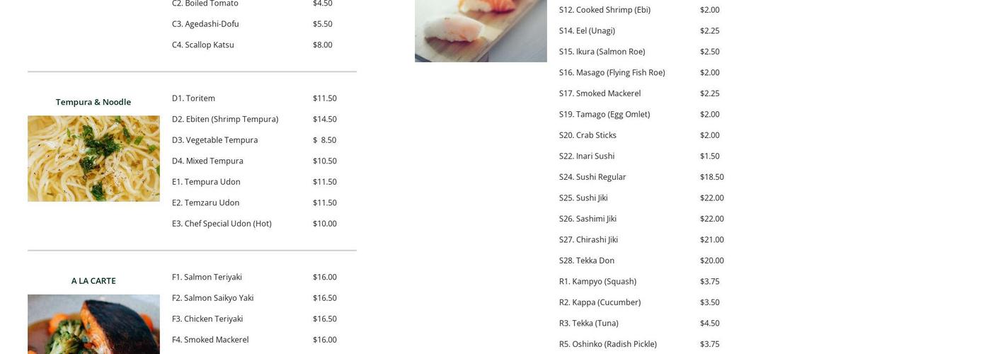 Jiki-Japanese Sweets & Cuisine Menu