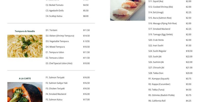 Jiki-Japanese Sweets & Cuisine Menu