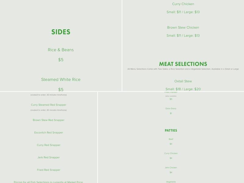 Taste of Jamaica Menu