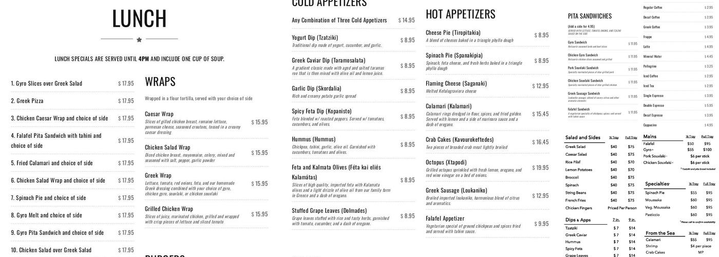 Opa Grille Menu