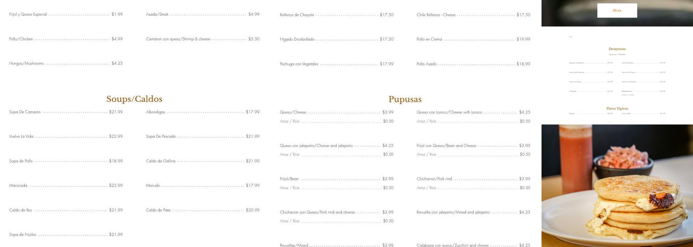 Mestizo Restaurant Menu