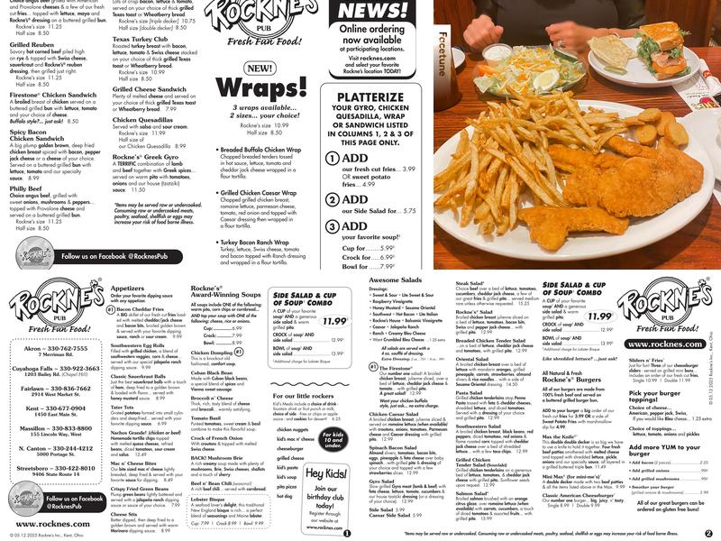 Rockne's Menu