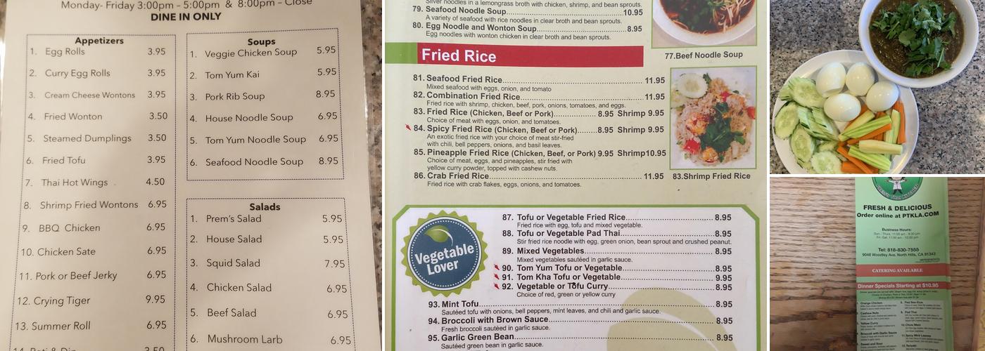 Prem's Thai Kitchen Menu