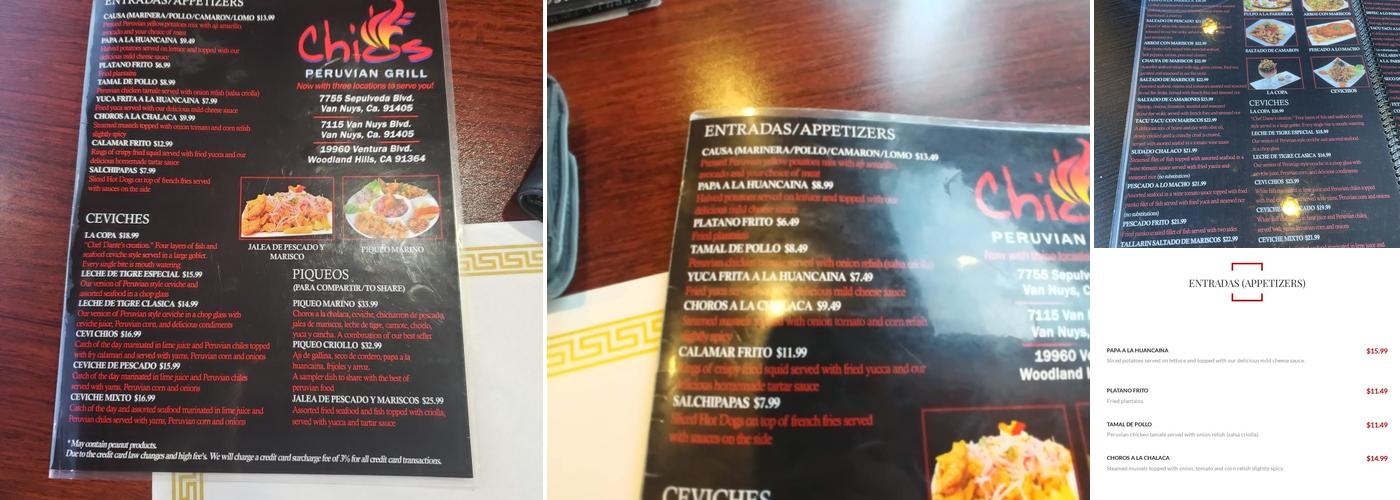 Chio's Peruvian Grill Menu