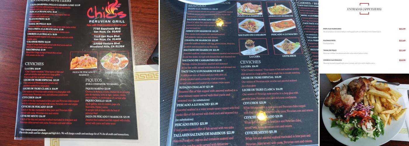 Chio's Peruvian Grill Menu