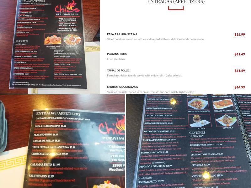 Chio's Peruvian Grill Menu
