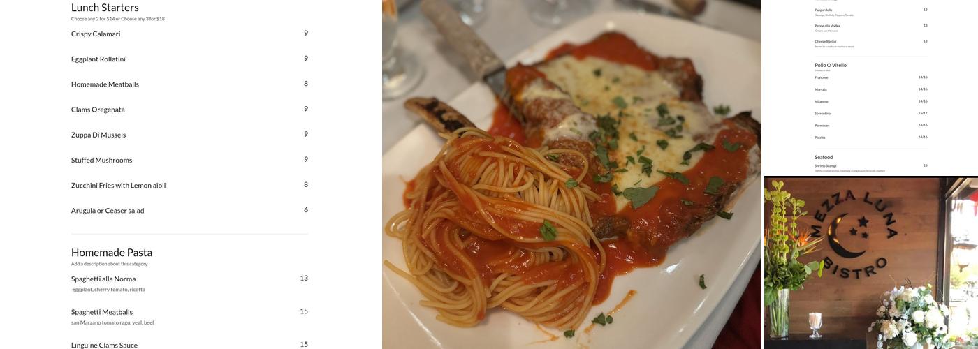 Mezza Luna Bistro Menu