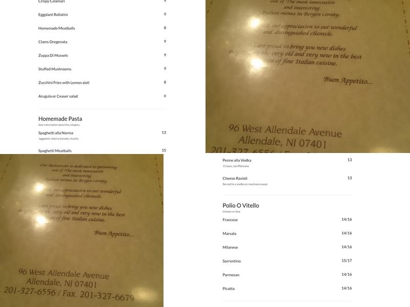 Mezza Luna Bistro Menu