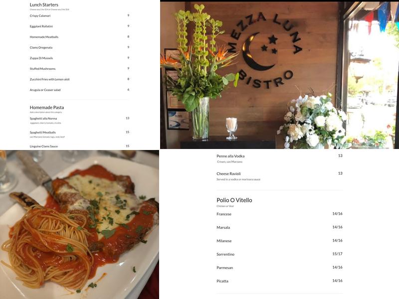 Mezza Luna Bistro Menu
