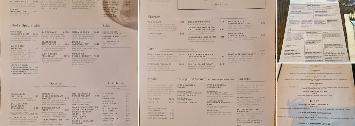 Ye Olde Six Bells Menu