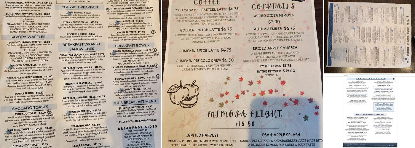 Sips and Such Social House Menu