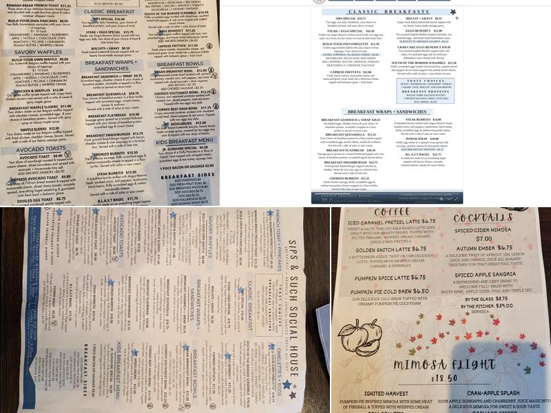 Sips and Such Social House Menu