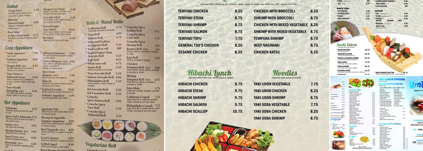 Umi Sushi Menu