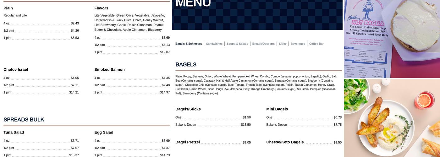 Marx Bagels Menu