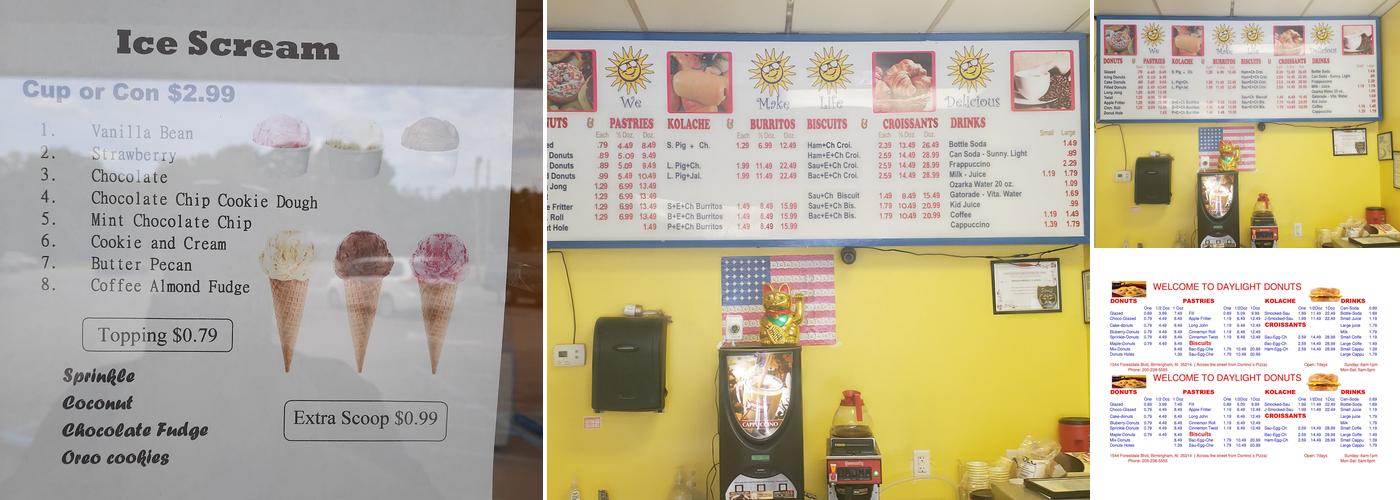 Daylight Doughnuts Menu
