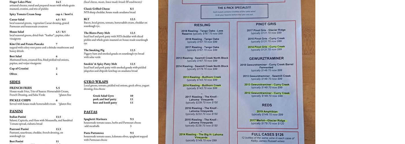 Red Newt Cellars Menu