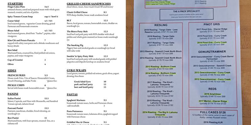Red Newt Cellars Menu