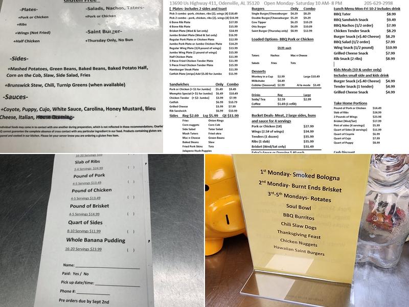 Charlie's Barbeque Menu