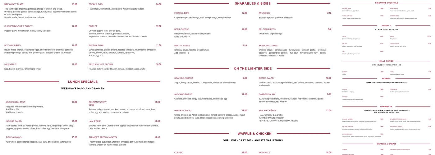 Taste of Belgium - Rookwood Menu
