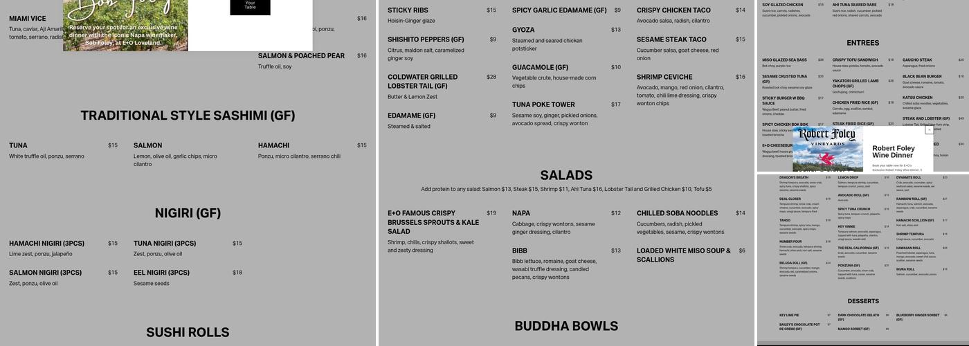 E+O Kitchen - Hyde Park Menu