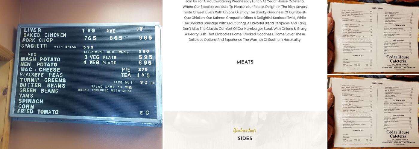 Cedar House Cafeteria Menu
