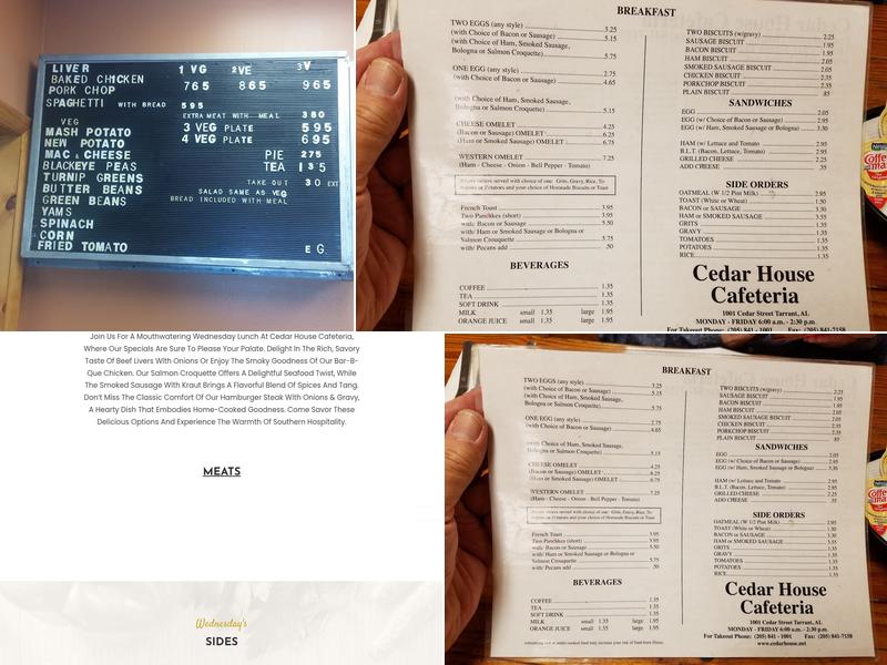 Cedar House Cafeteria Menu