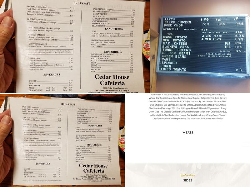 Cedar House Cafeteria Menu