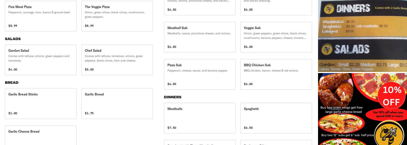 The Hornet's Nest Pizza Menu