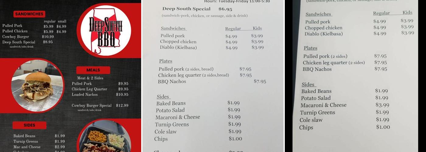 Deep South BBQ And Soul Food Menu