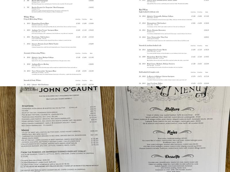 John O'Gaunt Inn Menu
