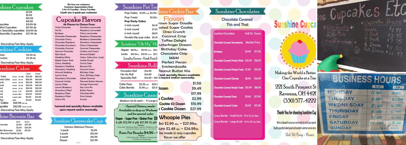 Sunshine Cupcakes Etc Menu