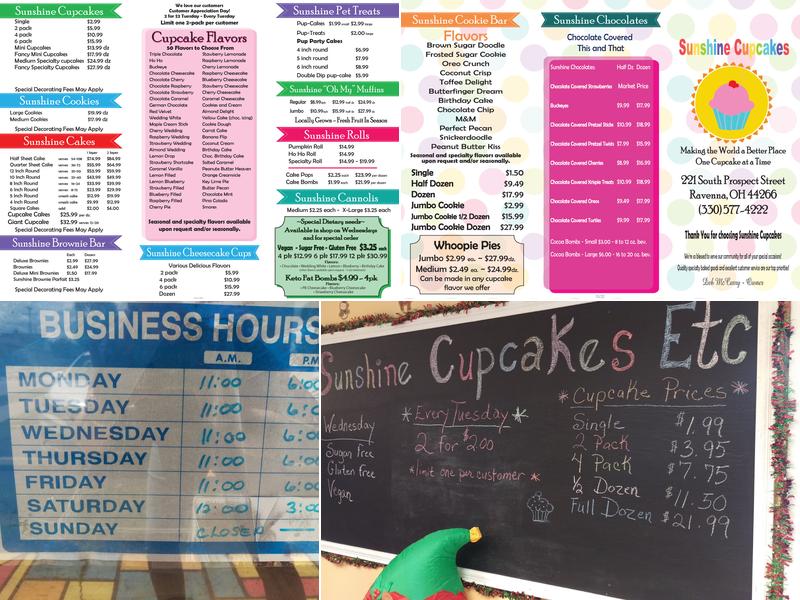 Sunshine Cupcakes Etc Menu