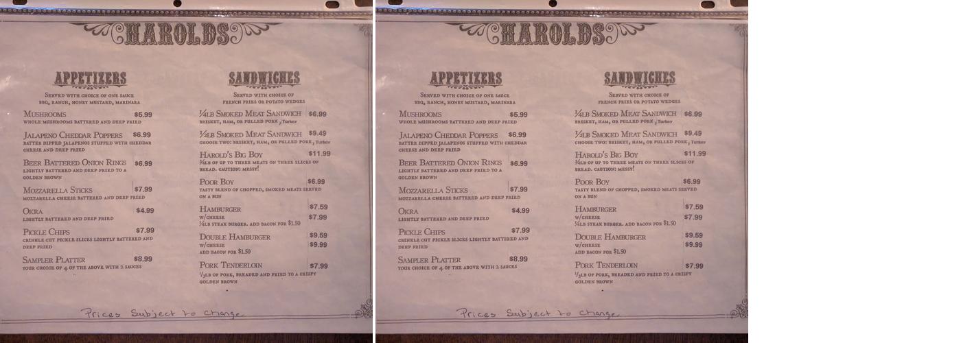 Harold's Smokehouse Menu