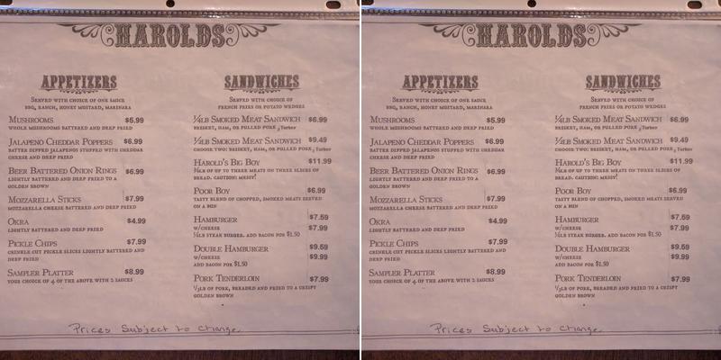 Harold's Smokehouse Menu