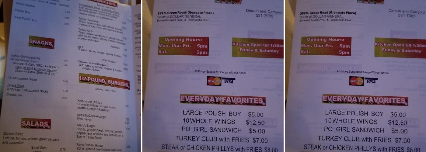 Legacy 5 Lounge Menu