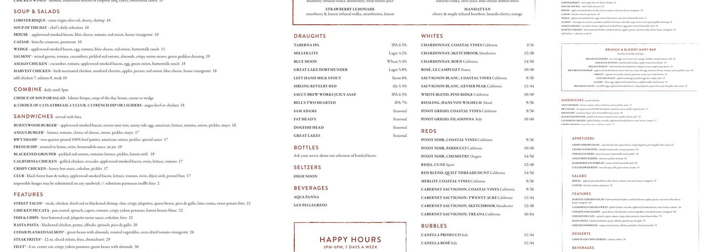 Burntwood Tavern Menu