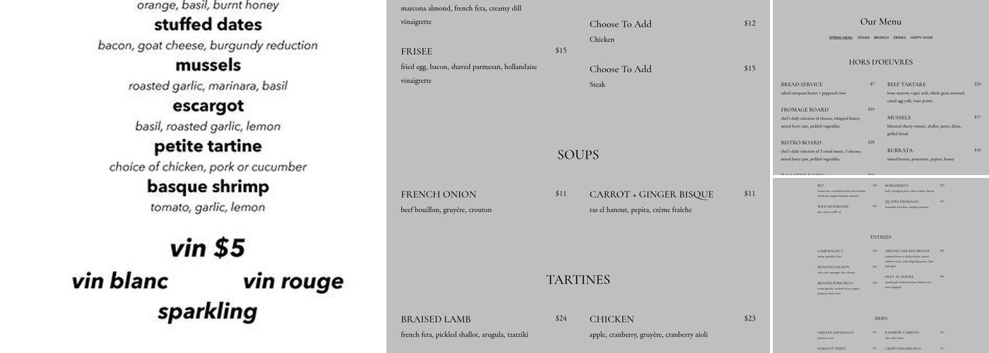 Tartine Bistro Menu