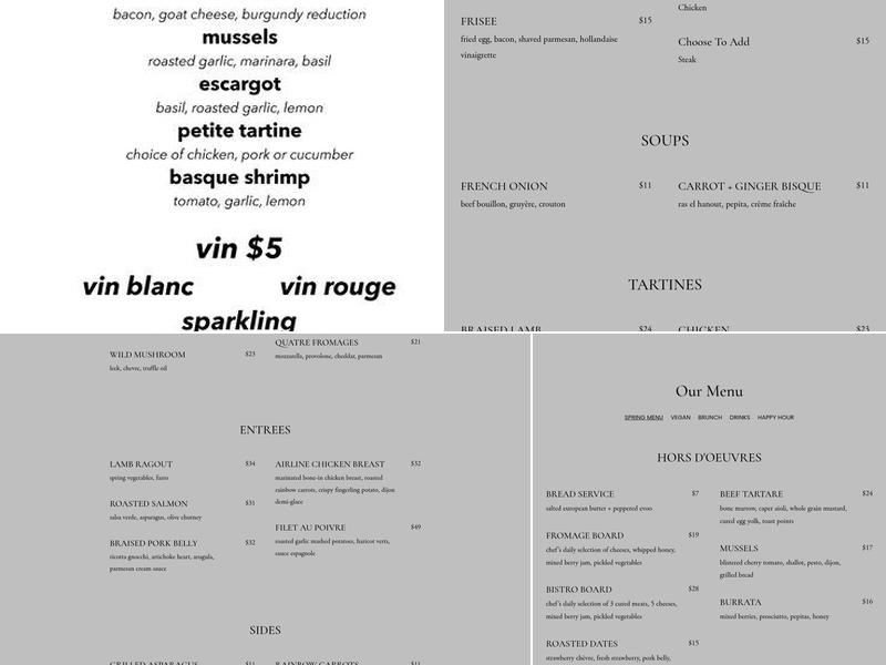 Tartine Bistro Menu