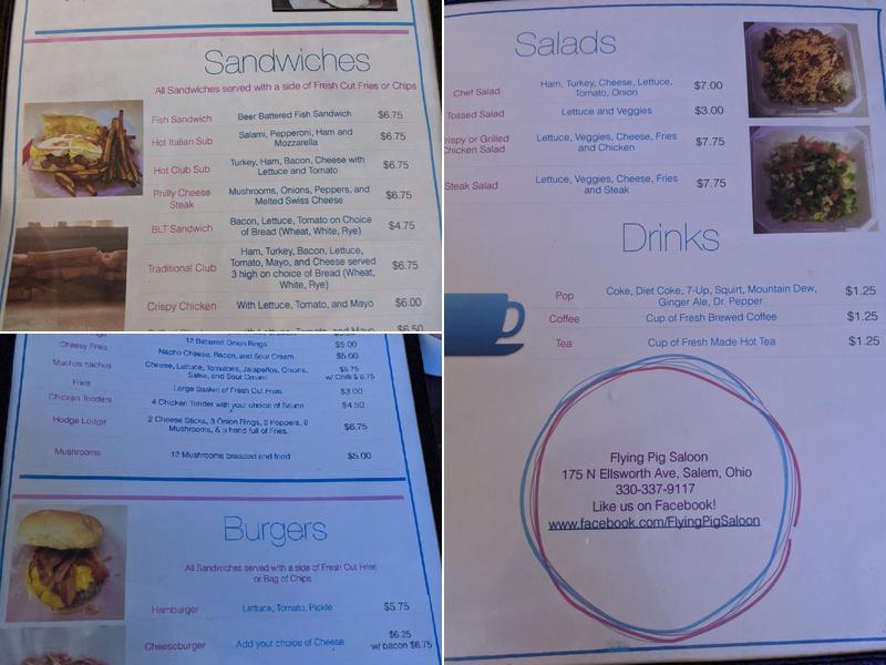 Flying Pig Saloon Menu