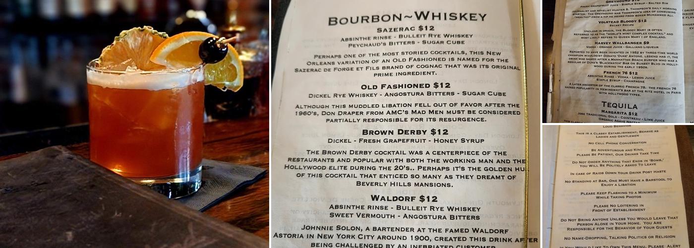 Volstead Bar Menu
