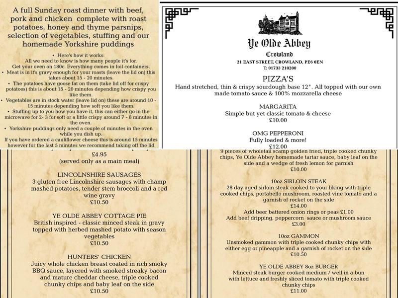 Ye Olde Abbey Menu