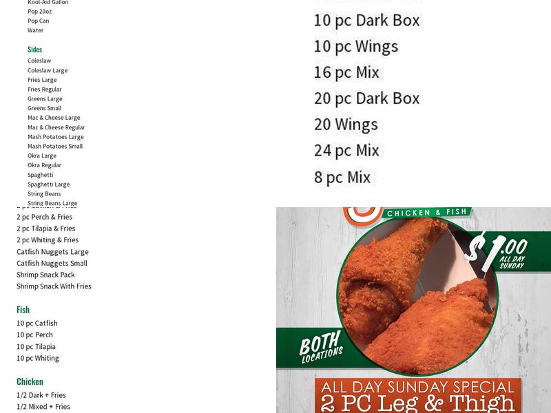 Sam Sylk's Chicken and Fish Menu